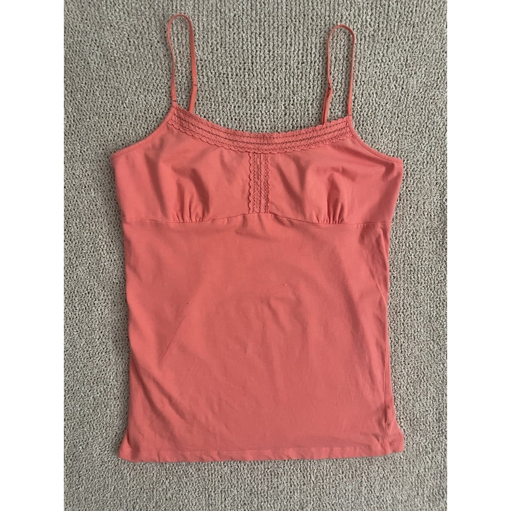 American‎ Eagle Y2K Spaghetti Strap Babydoll Tank Top Women L Coral Lace Cotton - Picture 5 of 13